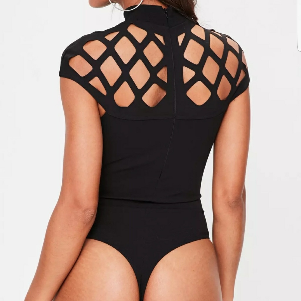 LAST! "Ashlyn" High Neck Cutout Bodysuit Black - Picture 2 of 5